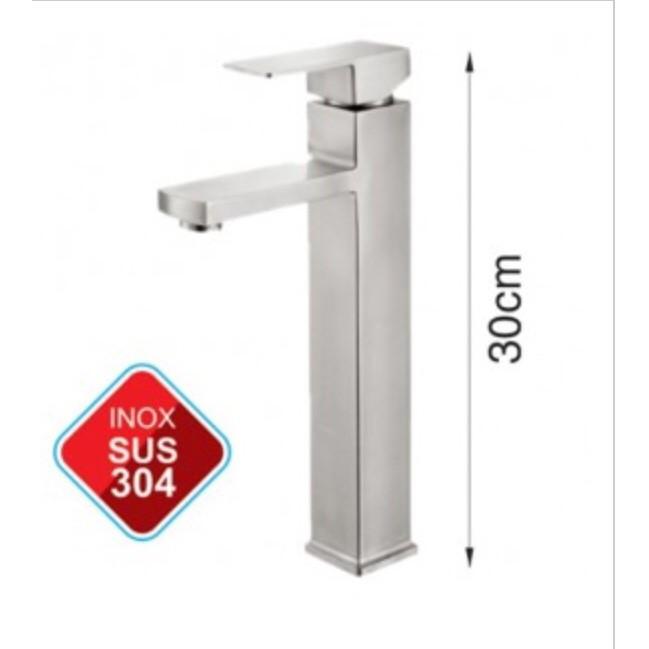 Vòi Lavabo vuông nóng lạnh inox 304 cao 30cm