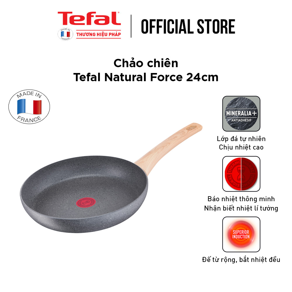 Chảo chiên chống dính vân đá đáy từ Tefal Natural Force 24cm, dùng cho mọi loại bếp - Sản xuất tại Pháp - Hàng chính hãng