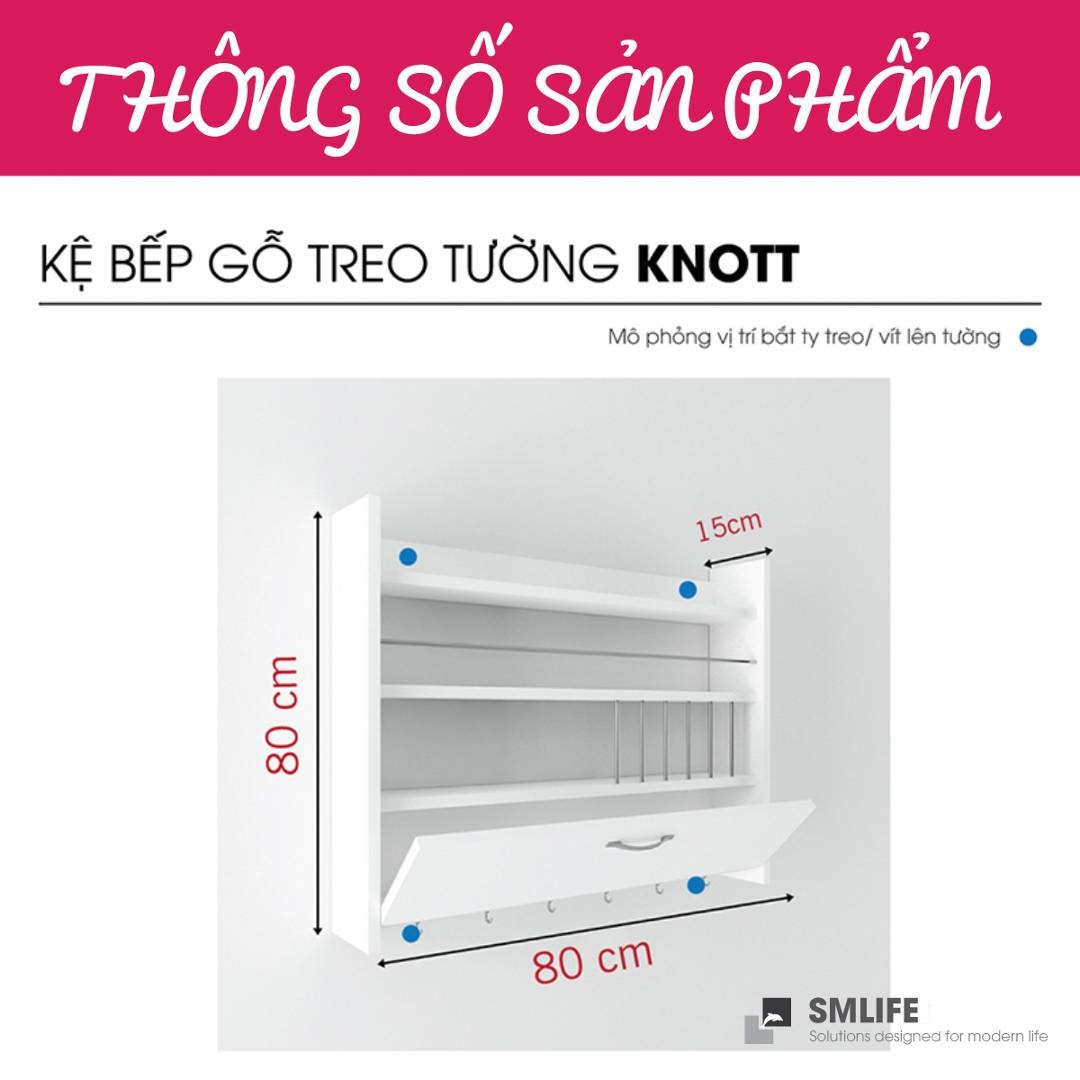 Kệ gỗ nhà bếp hiện đại SMLIFE Knott | Gỗ MDF dày 17mm chống ẩm | D80xR15xC80cm