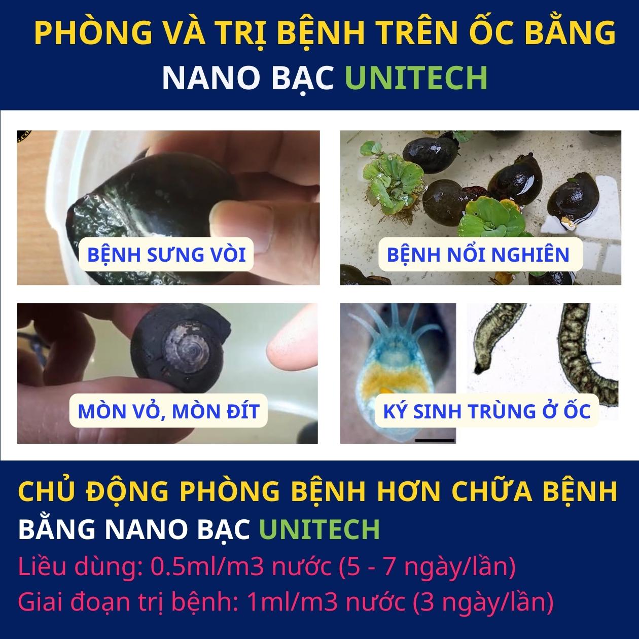 Nano bạc diệt khuẩn Unitech | Phòng bệnh tôm cá, ốc bươu, cá kèo, xử lý nước ao nuôi