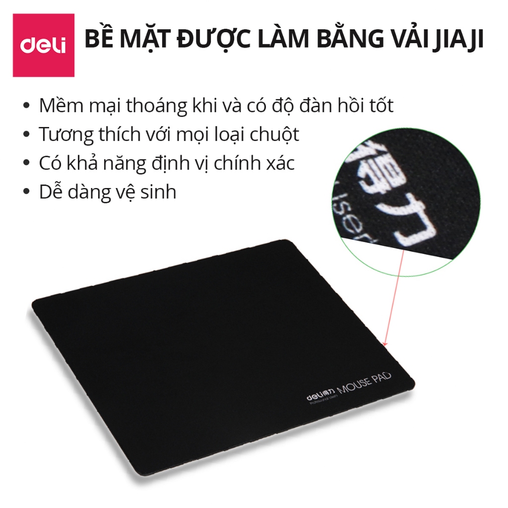 Miếng Lót Chuột DELI Hàng Chính Hãng Bàn Di Chuột Không Viền, Vải Jiaji Di Chuột Êm Ái Chống Thấm Nước Đàn Hồi Tốt