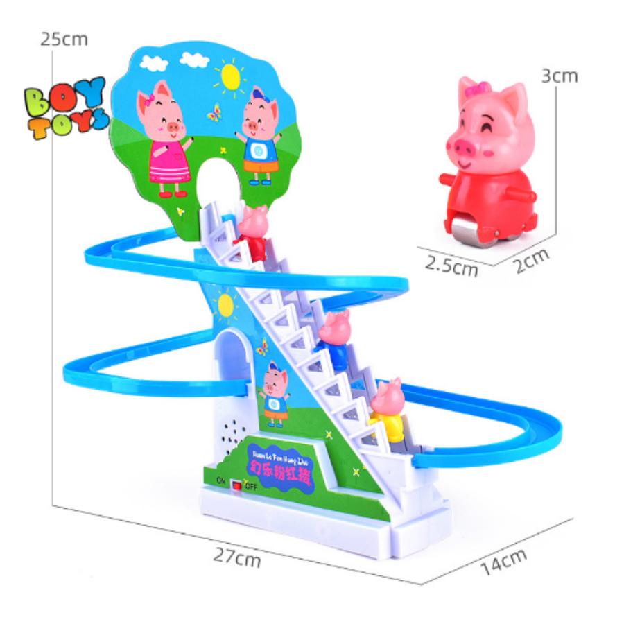 Bộ đồ chơi cầu trượt heo Piggy leo cầu thang có nhạc và đèn, bộ Piggy nhiều heo