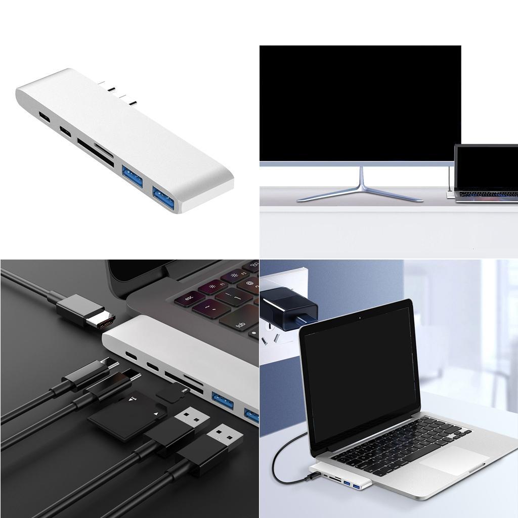 2x Aluminum USB C Hub USB-C Laptop Adapter & SD TF Card Readers 2 USB Ports