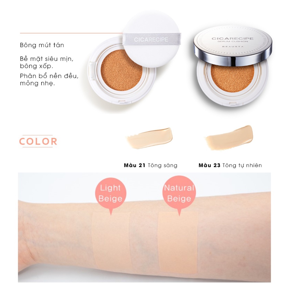 Phấn nước Beausta Cicarecipe Serum Cushion SPF50+/PA++++ 15gr