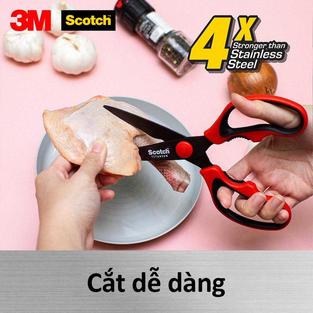 Kéo nhà bếp Scotch 3M tay cầm màu đỏ cao cấp có thể tháo rời, lưỡi kéo sắc bén, chống gỉ sét, kháng khuẩn KS-DTR, Red