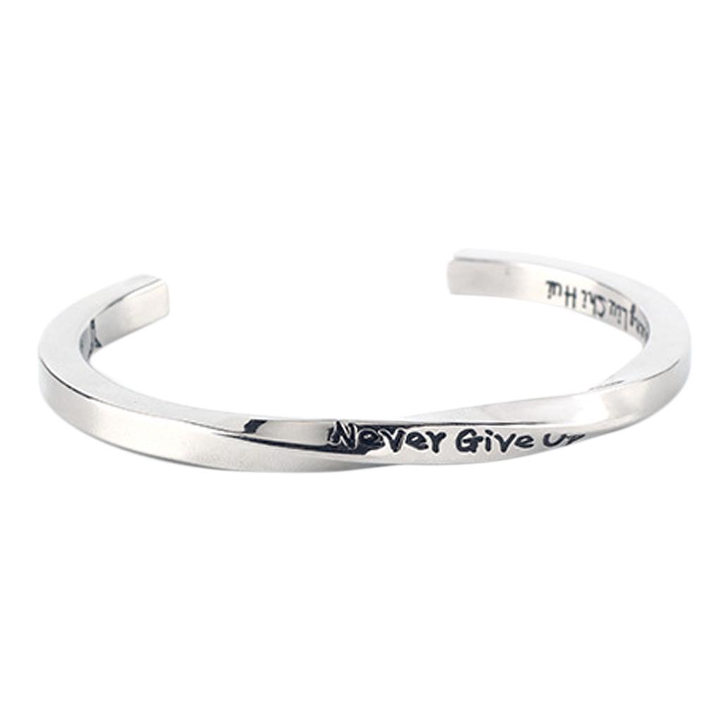 Never Give Up Twist Open Bangle Women Men Couple Jewelry