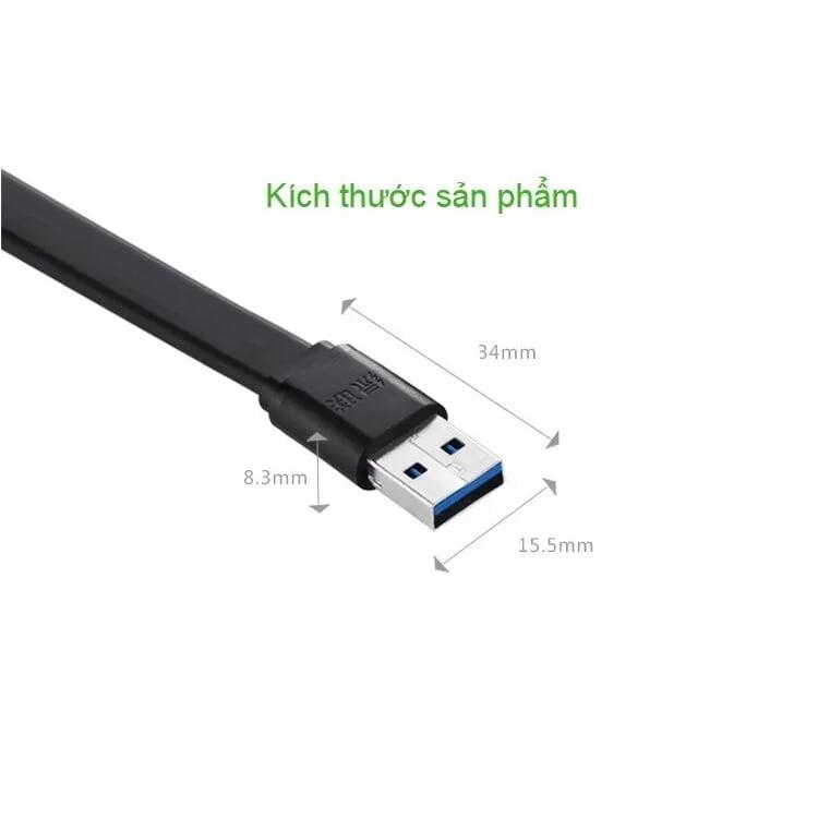 Ugreen UG10804US128TK 1.5M màu Đen Cáp 2 đầu USB 3.0 dương dáng dẹt - HÀNG CHÍNH HÃNG