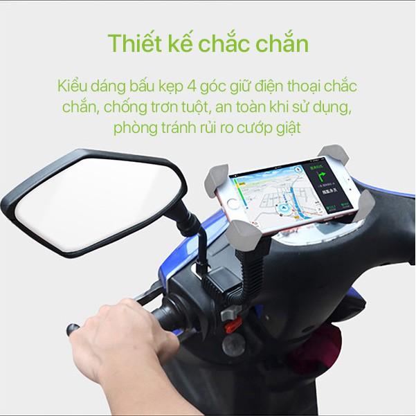 Giá Đỡ Điện Thoại Trên Xe Máy Thương Hiệu ROBOT Có 4 Góc Kẹp Chắc Chắn Thích Hợp Cho Màn Hình 4-5.5 inch - Hàng Chính Hãng