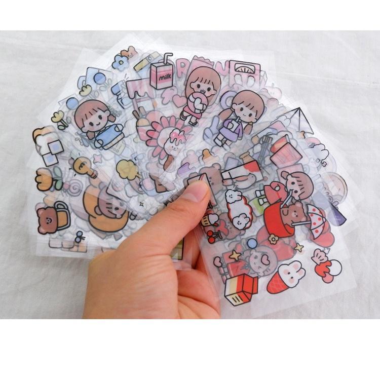 100-150 Sticker cute trang trí sổ tay mohamm điện thoại cô gái dễ thương
