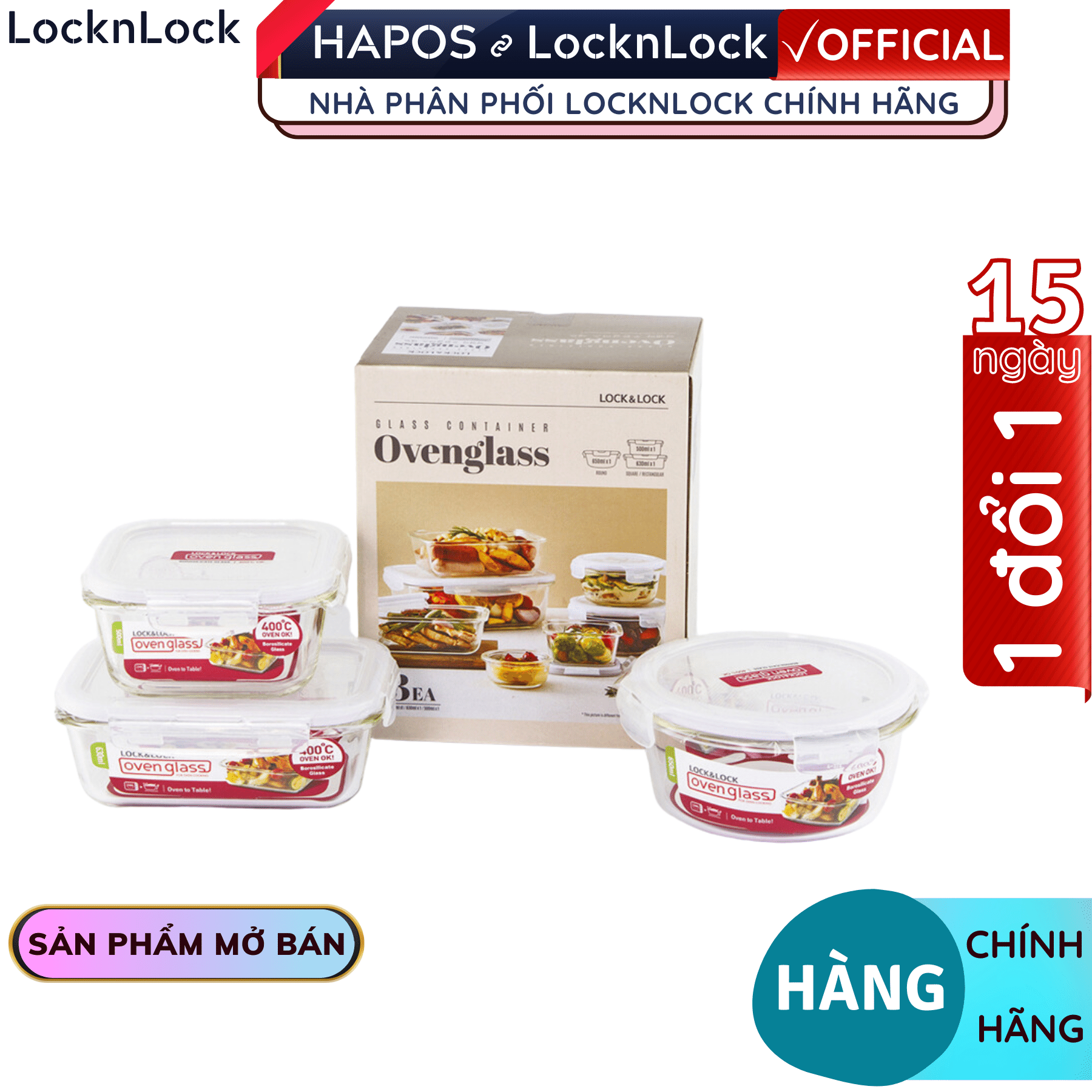 Bộ 3 hộp thủy tinh chịu nhiệt Lock&Lock LLG214S03, dùng được trong lò vi sóng, tủ đông, máy rửa chén, nồi chiên- Hapos