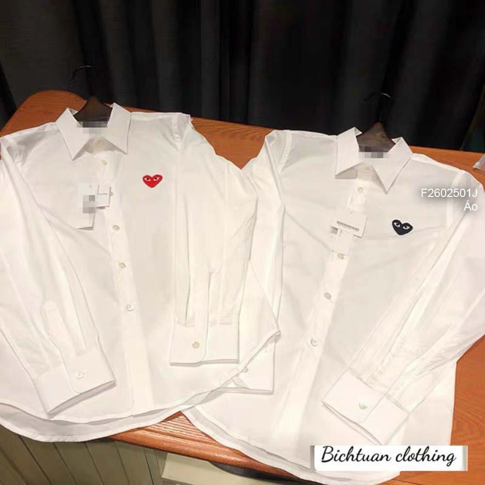 Áo sơ mi trắng thêu mặt tim tay dài!