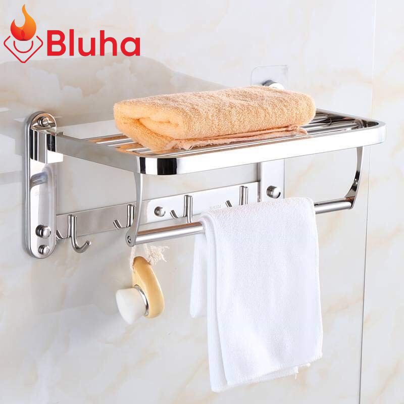 Giá treo khăn - Vắt Khăn tắm, Giá treo khăn tắm inox 304 BLUHA Đa năng 2 tầng, có móc treo quần áo Cao Cấp