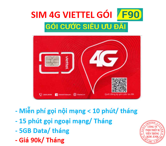 Bao chặn,  SIM VIETTEL GÓI F90 VIETTEL MIỄN PHÍ GỌI GỌI NỘI MẠNG +15 PHÚT NGOẠI MẠNG + 5GB DATA, Hàng chính hãng