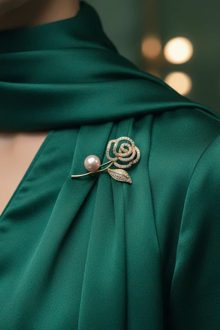 Trâm Cài Áo Vest, Áo Dài Đính Ngọc Trai Baroque Hình Hoa Trà thời trang thiết kế Hity ACC403