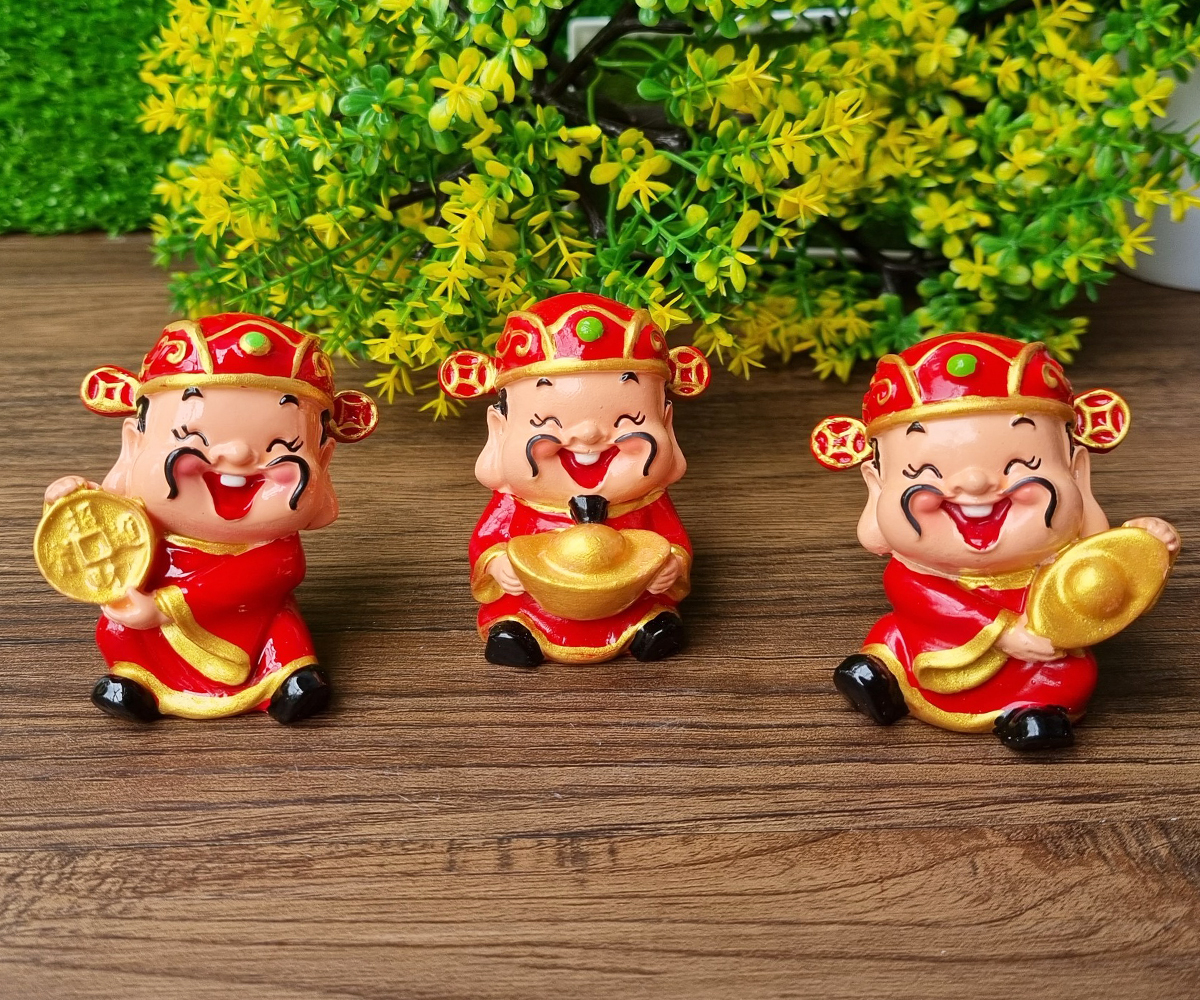 Bộ 03 tượng chibi Thần Tài size 6cm chiêu tài - may mắn