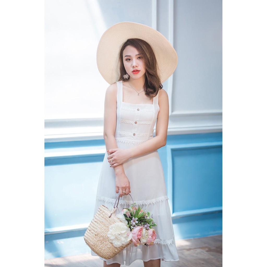 G beauty váy maxi phối ren trắng