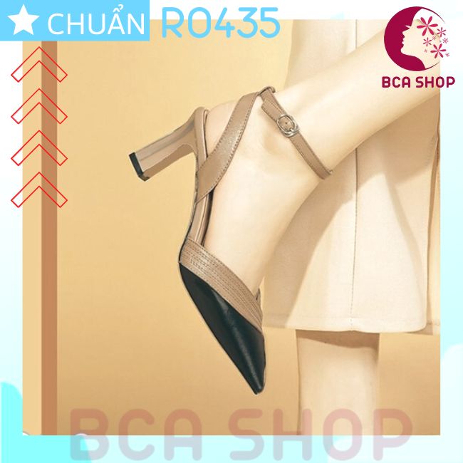 Giày cao gót nữ 6p RO435 ROSATA tại BCASHOP đế vuông mũi nhọn phối màu thời trang và sành điệu - đen phối nâu