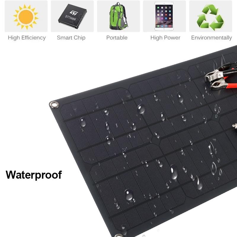 Bảng điều khiển năng lượng mặt trời 5V 18V Tấm năng lượng mặt trời di động 50W 12 Volt Bộ sạc USB ngoài trời cho cắm trại pin điện thoại di động Màu sắc: hai bộ