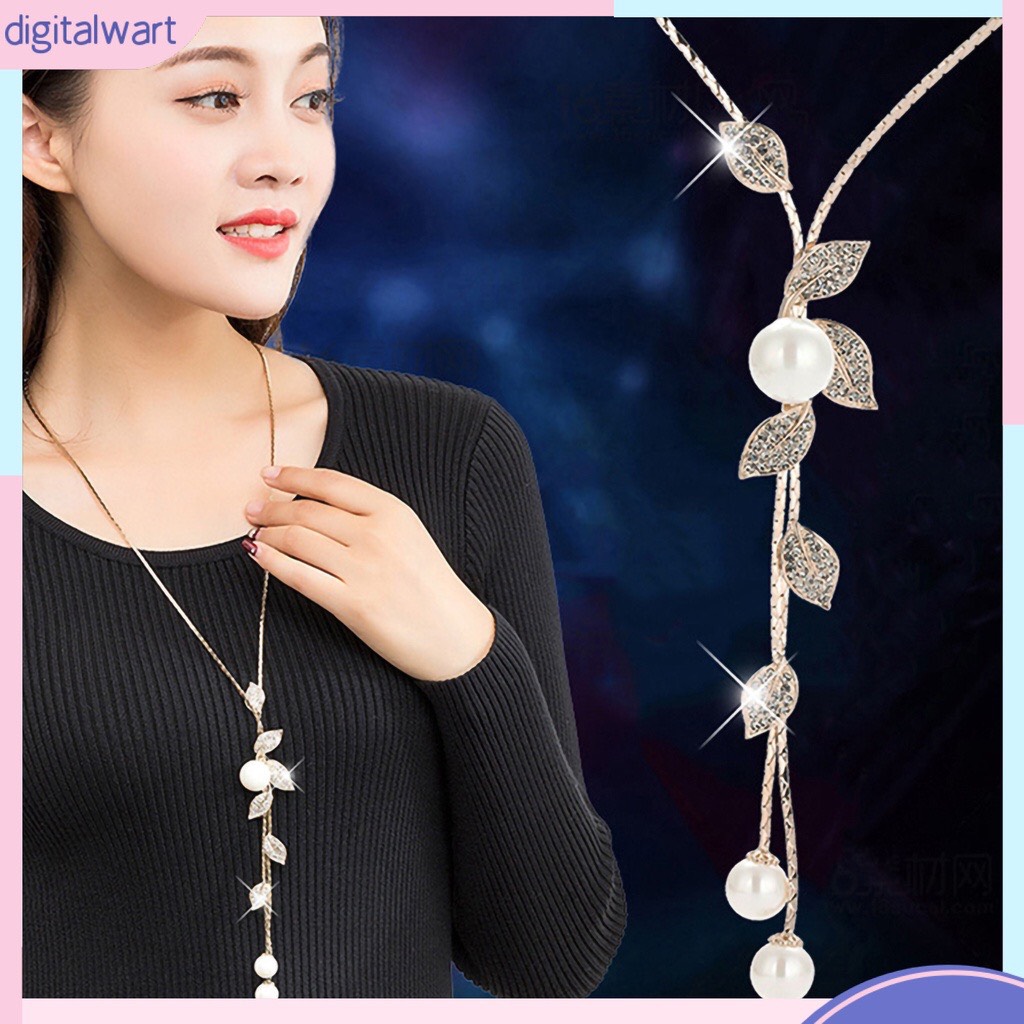 Vòng cổ dài hình chiếc lá đính hạt lấp lánh cho nữ