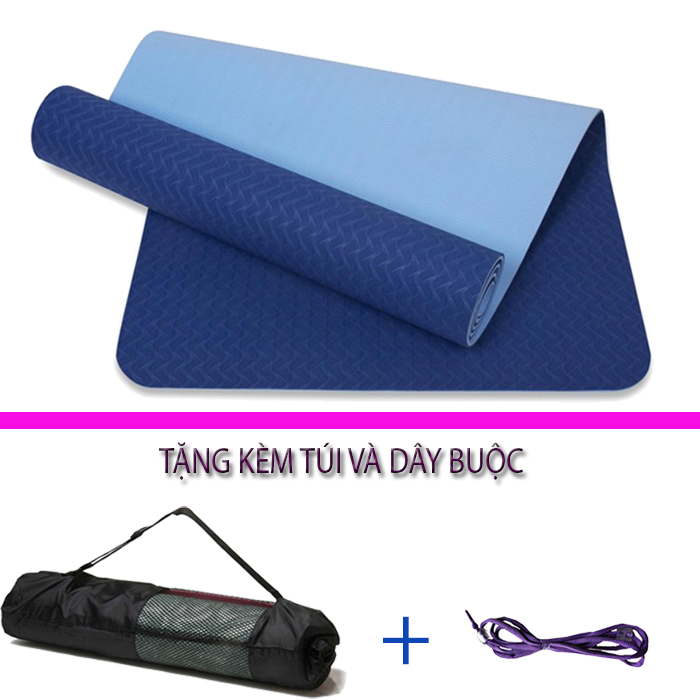 Thảm Tập Yoga Và Gym Chất Liệu Cao Cấp Tpe 6Mm 2 Lớp Dns012 Đại Nam Sport Chống Trơn Tặng Kèm Túi Và Dây Buộc - Có Túi - Xanh Dương