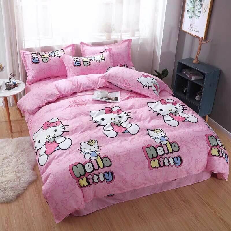 Bộ chăn ga gối Coton Poly KITTY HỒNG