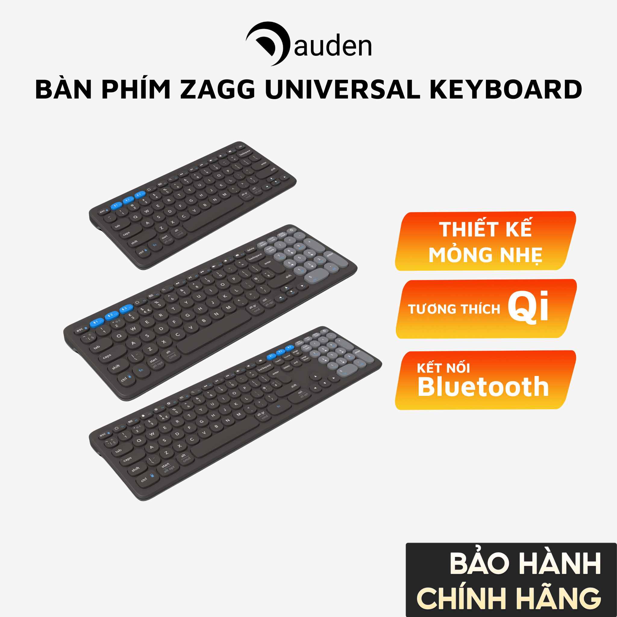 Bàn phím ZAGG Universal Keyboard 12 inch/ 15 INCH/17 INCH thiết kế mỏng nhẹ, tiện lợi - Hàng chính hãng