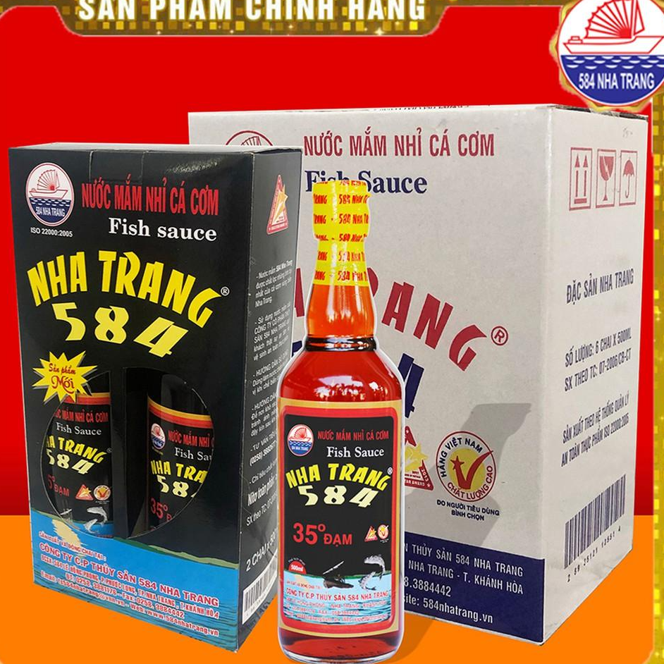 Thùng 6 chai Nước mắm Nhỉ Cá cơm 35 độ đạm- 584 Nha Trang - Chai thủy tinh 500ml, Date luôn mới nhất