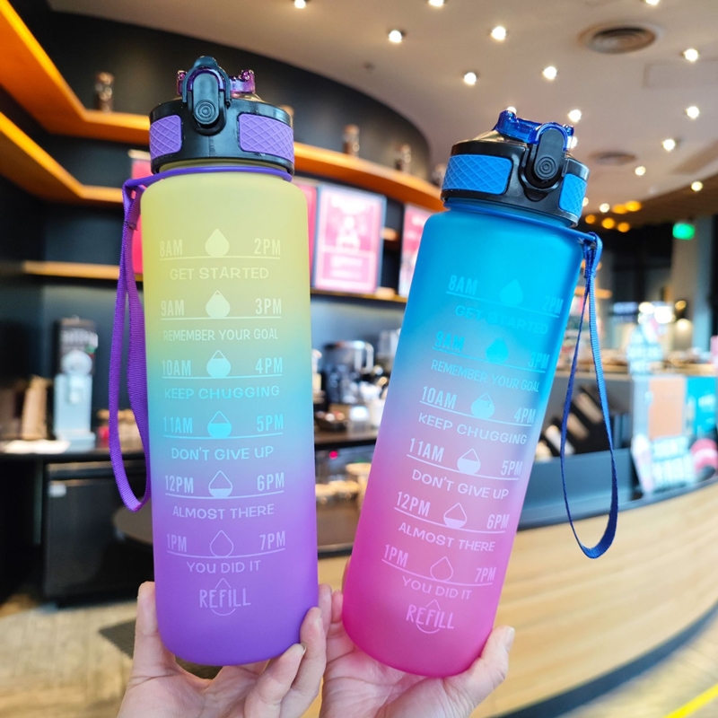 BÌNH NƯỚC REFILL 1.000ML CHIA GIỜ  , ĐA SẮC - HT