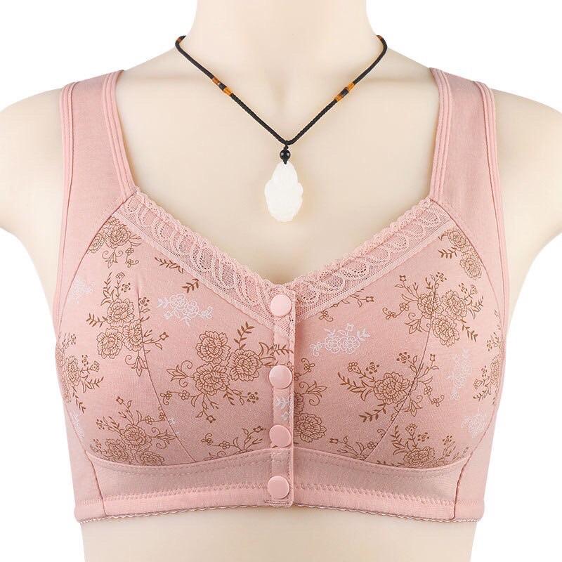 Áo ngực trung niên nữ cho bà cho mẹ chất liệu cotton cúc bấm trước phối ren cao cấp