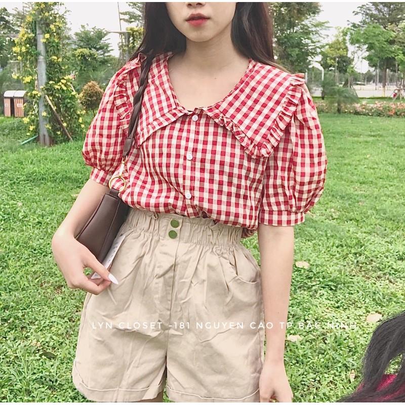 Sơ mi kẻ caro cổ bèo