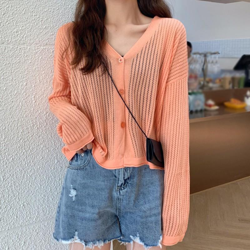 Áo Khoác Cardigan Dài Tay Cổ Chữ V Phối Nút Xinh Xắn Dành Cho Nữ