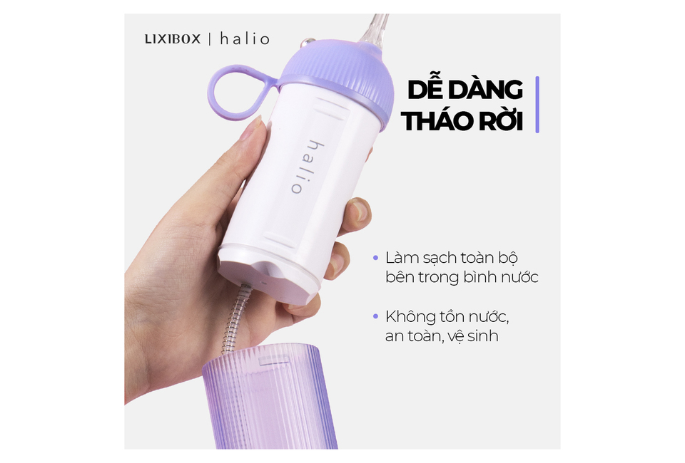 Combo Tăm Máy Tăm Nước Cầm Tay, Bàn Chải Điện Làm Trắng Răng, Máy Rửa Mặt Cho Da Nhạy Cảm Halio Màu Purple