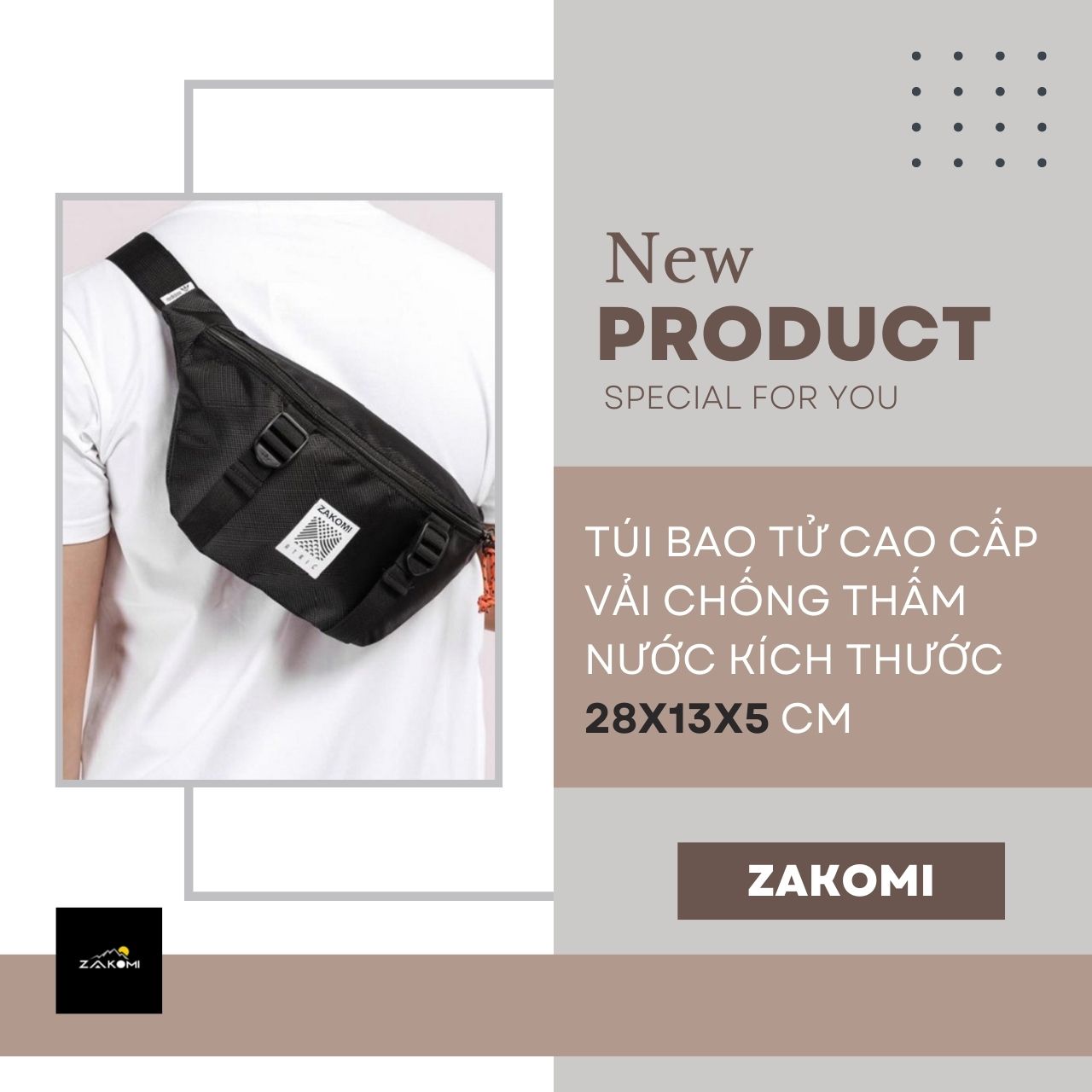 Túi đeo chéo bao tử Zakomi thời trang Unisex, phong cách cá tính, túi đeo trước ngực chất liệu vải chống nước cao cấp