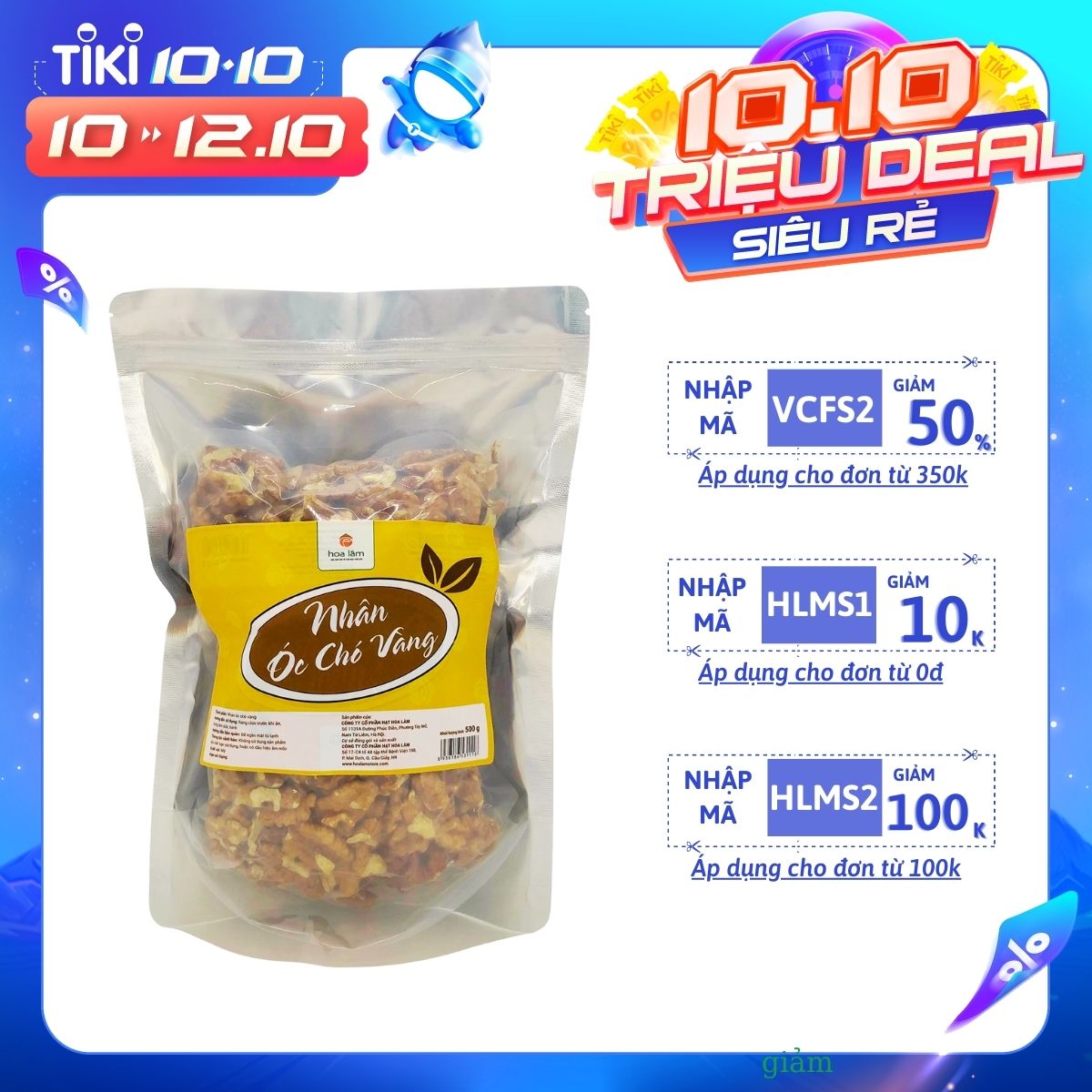 Nhân hạt óc chó vàng Chandler tươi Hoa Lâm, nhân hạt óc chó dinh dưỡng, tốt cho tim mạch và não bộ, nguyên liệu làm sữa hạt 500gr