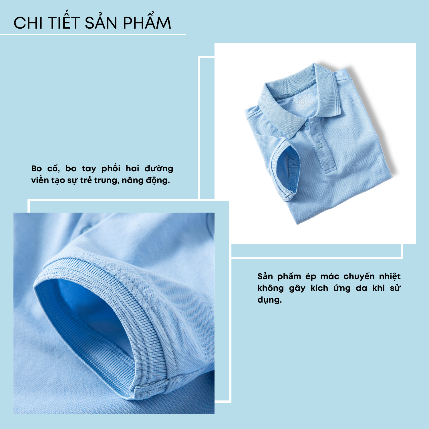 Hình ảnh Áo polo nam màu xanh biển nhạt phối viền chìm ADINO vải cotton polyester mềm dáng slimfit công sở trẻ trung năng động AP82