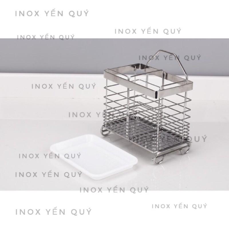 Ống đũa inox 304 đặt bàn có khay nước tặng kèm miếng dán