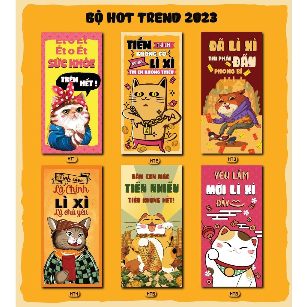 Lì xì Tết 2023 lì xì hot trend lì xì bộ sưu tập mèo Quý Mão set 10 bao lì xì