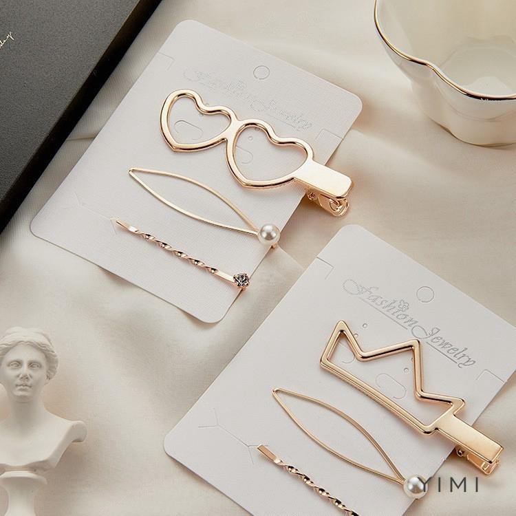 Set 3 Kẹp Tóc Kim Loại Đính Ngọc Trai Giả Kiểu Hàn Quốc GK1