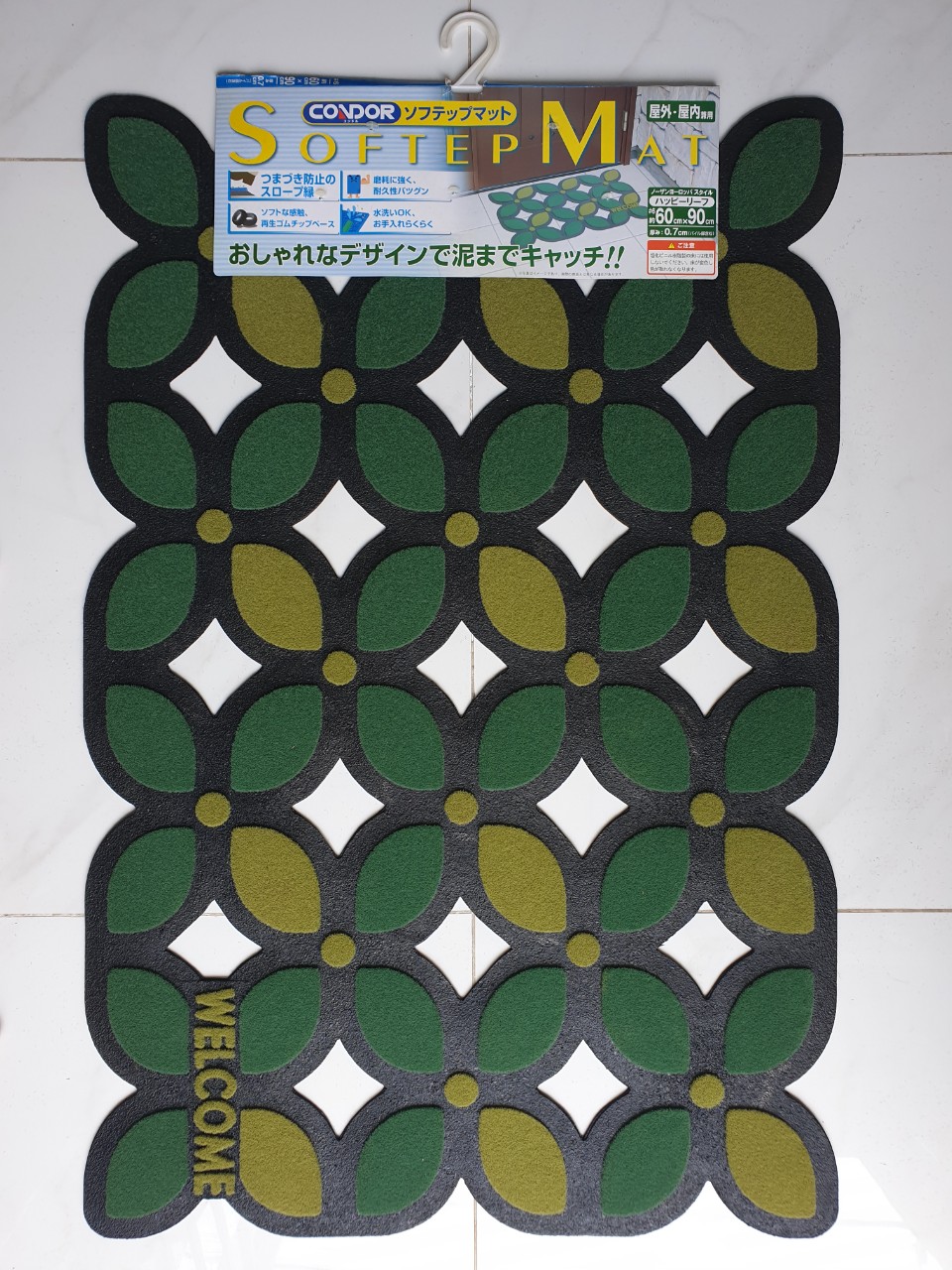 Thảm Welcome BIGSIZE 60CMx90CM CONDOR Cao su chống trượt tuyệt đối DOORMAT Họa tiết hoa đen xanh lá