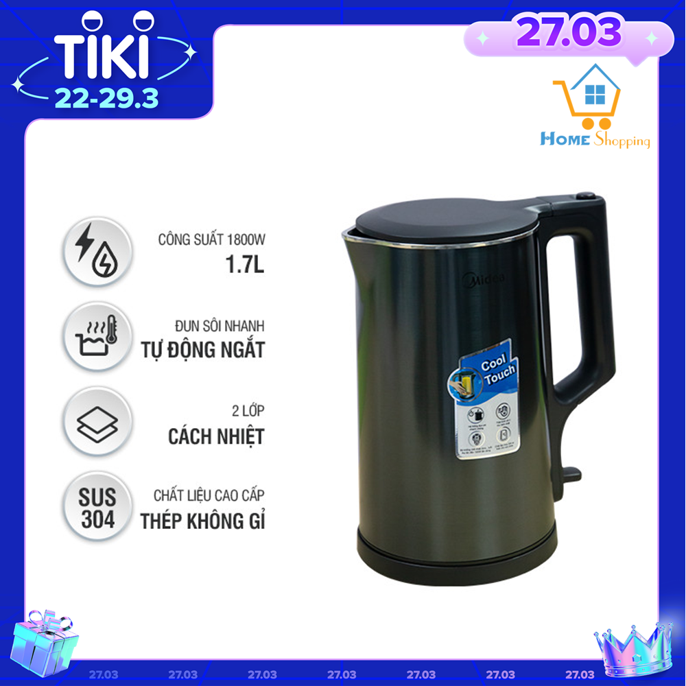 Ấm / Bình Đun Nước Siêu Tốc Midea MK-317DW, Dung Tích 1,7L - Hàng Chính Hãng