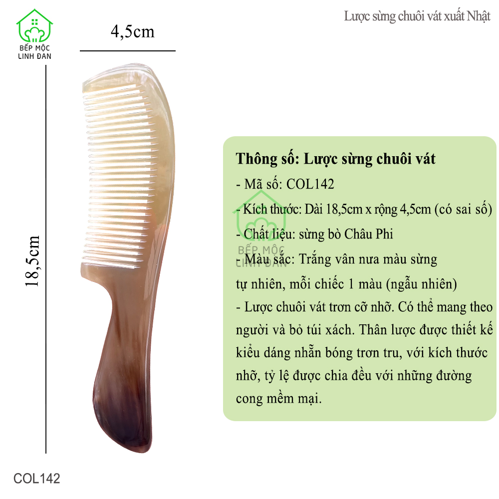 Lược Sừng Chuôi Vát Thông Dụng (Size: L - 19cm) Lược Sừng Xuất Nhật [COL142]