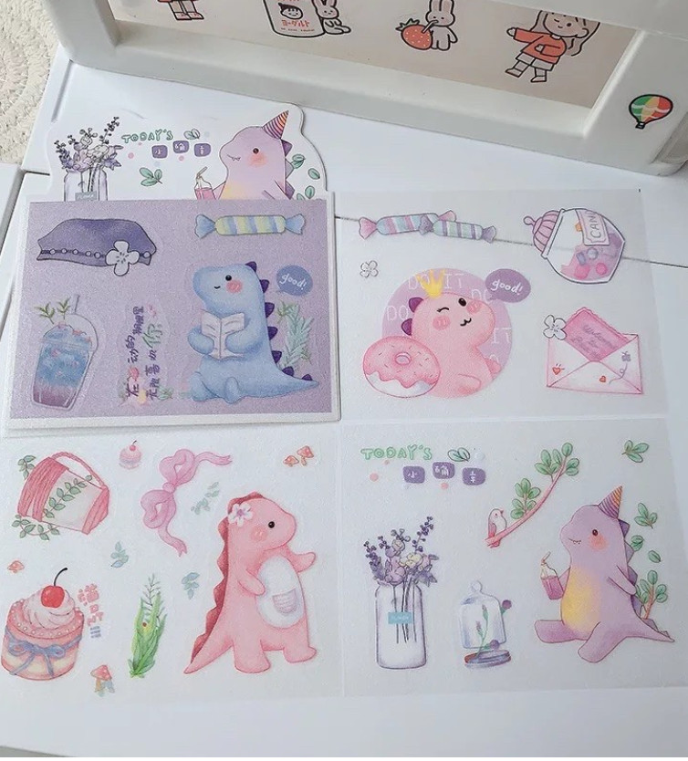 Set 4 Tấm Sticker Nhũ Vân Sần Xinh Xinh Dễ Thương Hình Dán Cute Stickers Trang Trí Sổ Tay-điện thoại