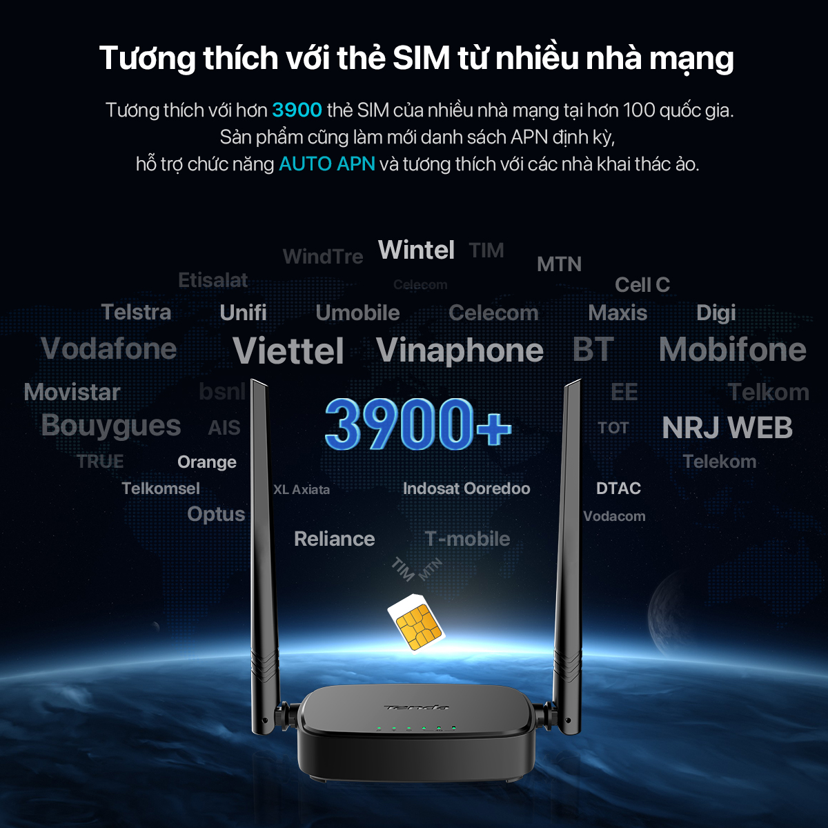 Tenda Bộ phát Wifi 2.4Ghz di động dùng sim 4G LTE 4G05 - Hàng chính hãng