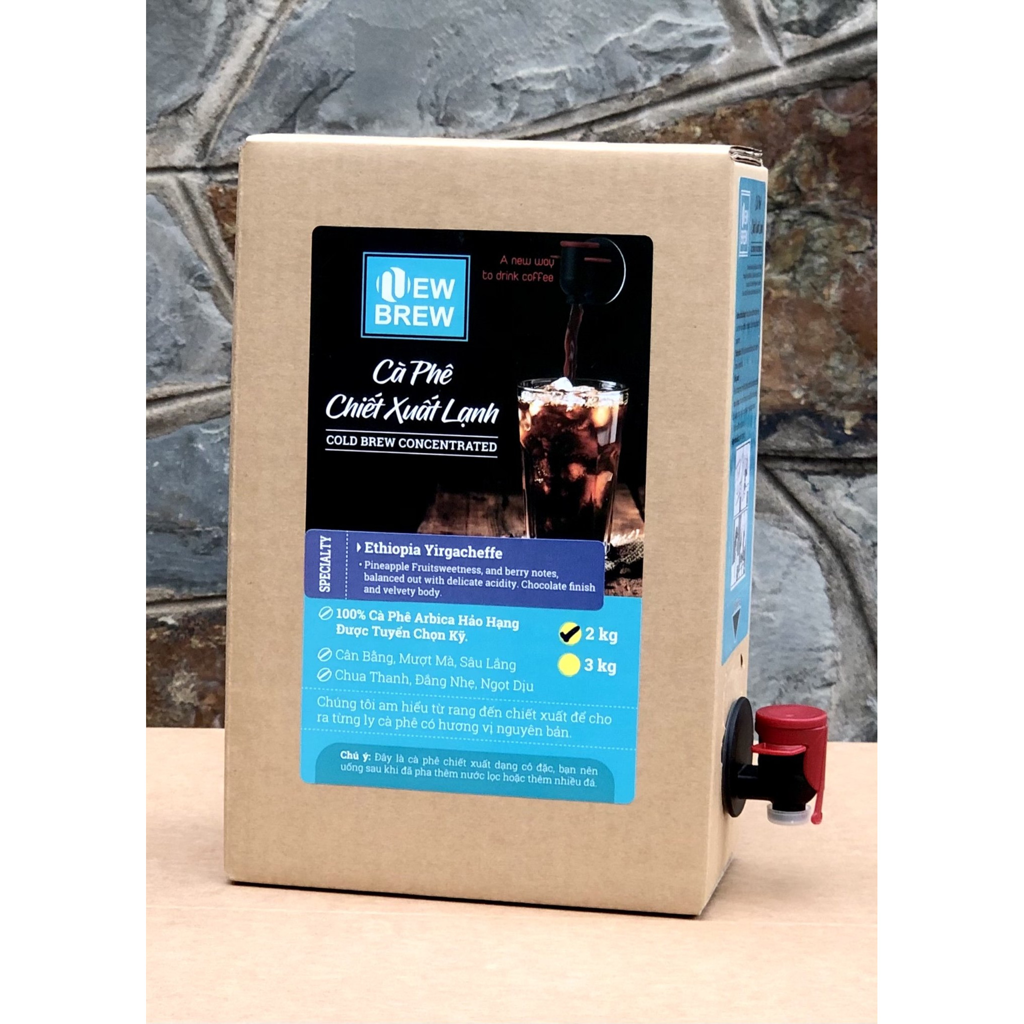 Cà phê chiết xuất lạnh New Brew, Cold Brew, pha sẵn NewBrew Specialty Yigacheffe Ethiopia, hộp 2 Kg