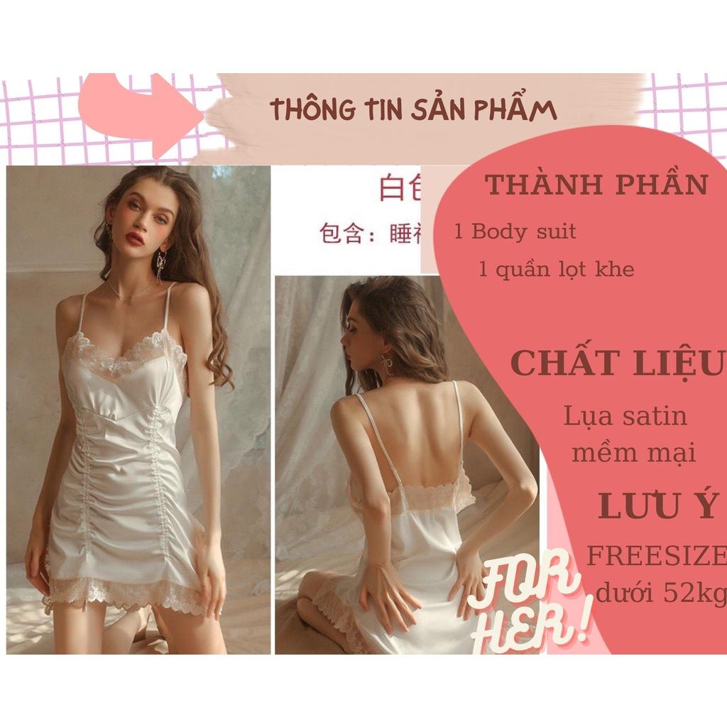 Váy ngủ lụa 2 dây pha ren sexy