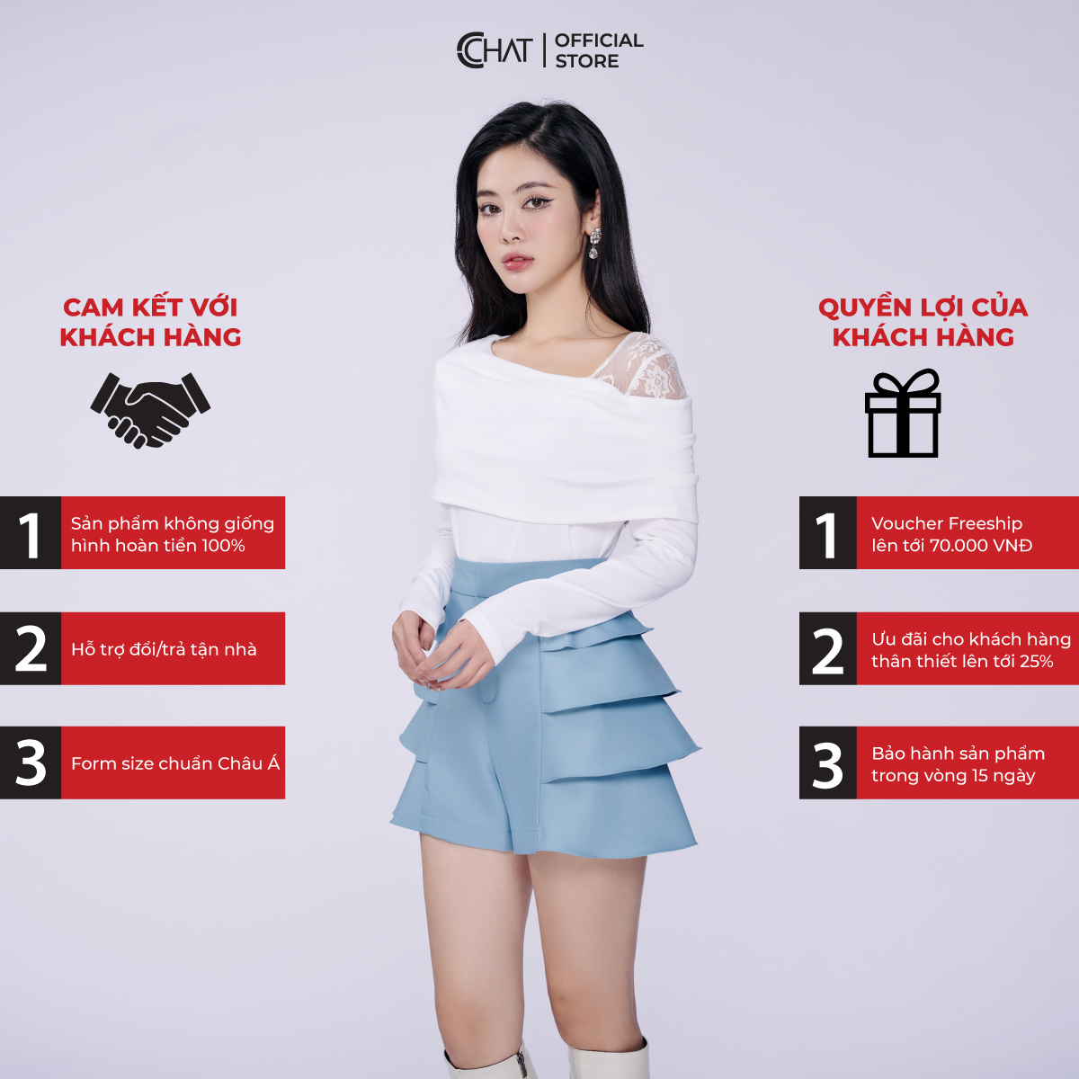 Quần Đùi Nữ CCHAT Phối Bèo Giả Váy Dáng Ngắn Chất Liệu Tuytsi Cao Cấp 13ONS2005AT