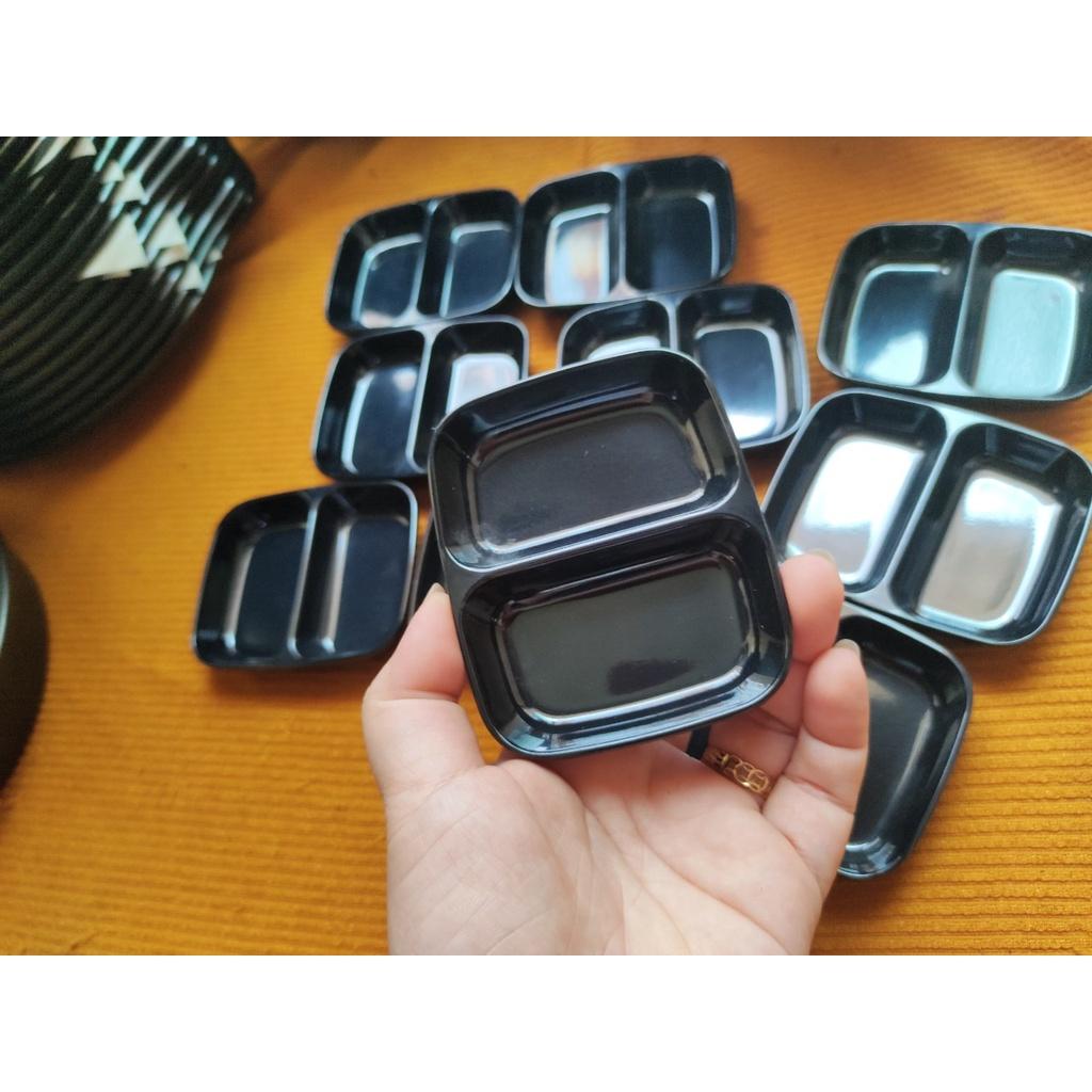 Combo 10 cái chén chấm 2 ngăn 9.0 x 7.3 x 1.5 cm màu đen bóng