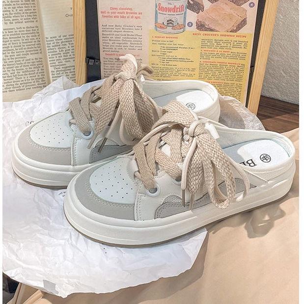 Minority design one foot lazy shoes, female student trend, versatile color matching semi slippers, female 2022 new casual shoes