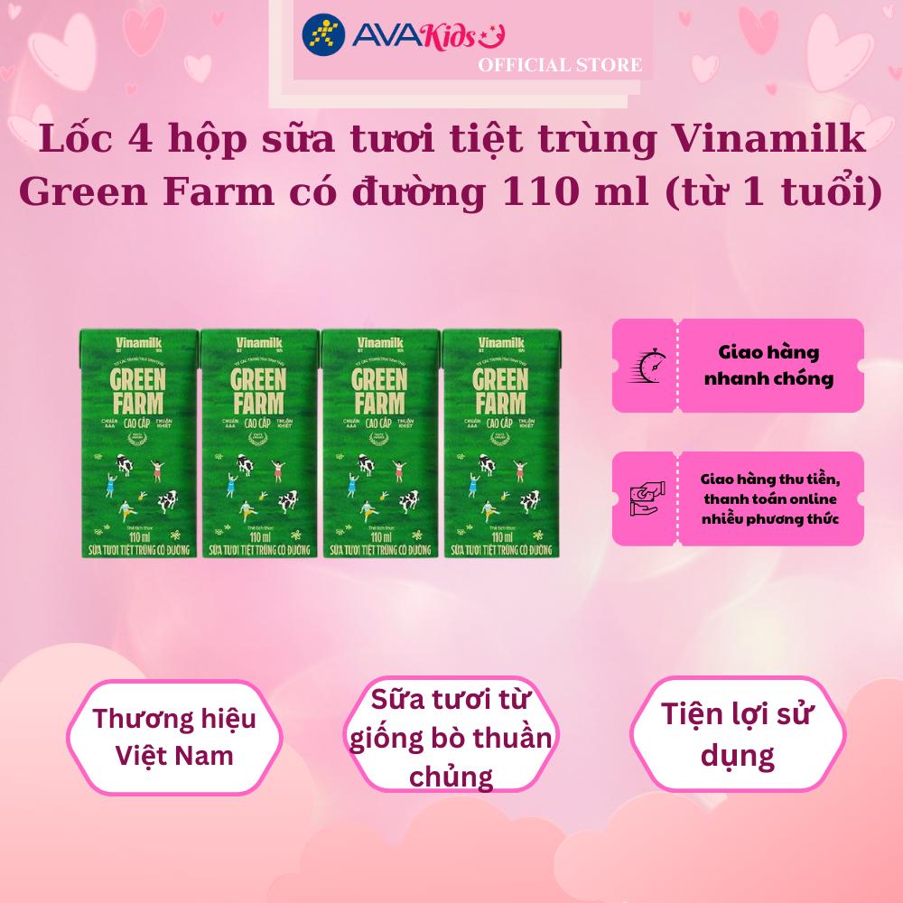 Lốc 4 hộp sữa tươi tiệt trùng Vinamilk Green Farm có đường 110 ml (từ 1 tuổi)