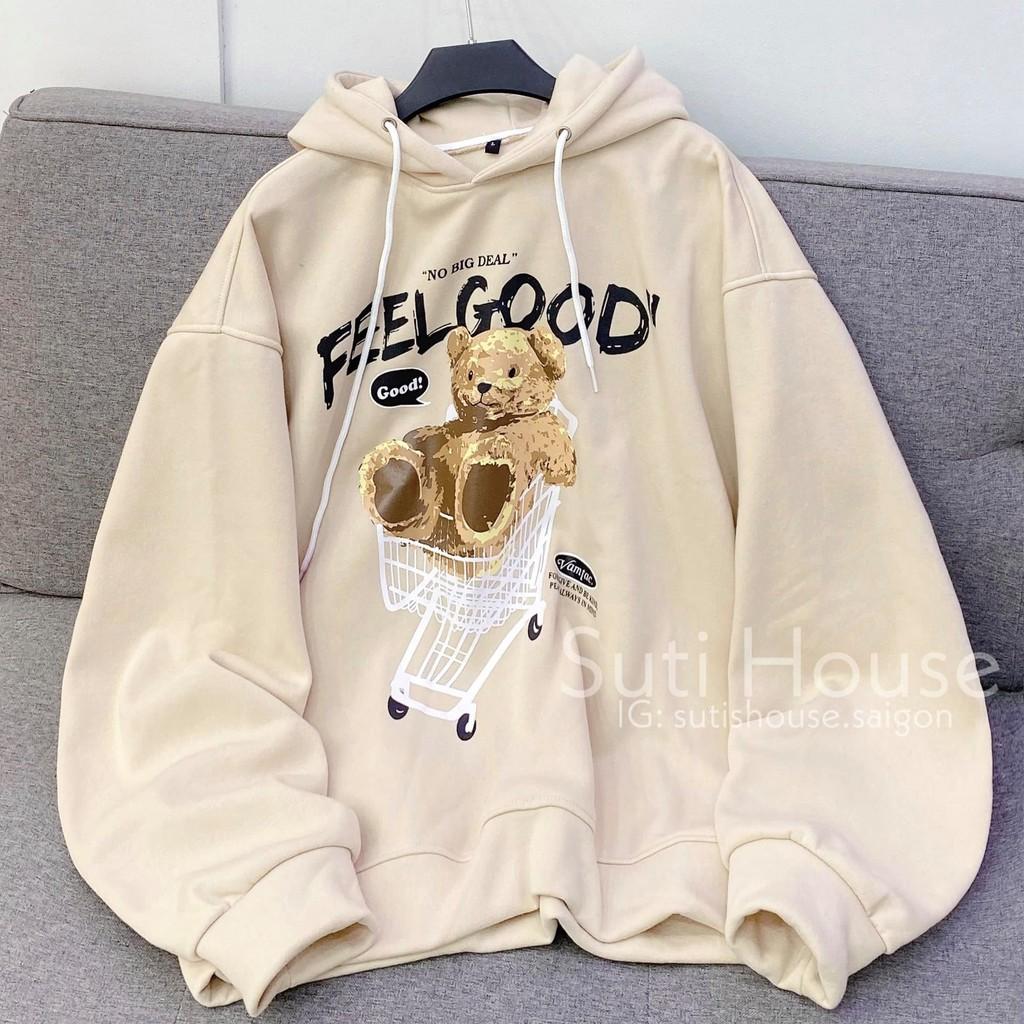 Áo Hoodie Gấu FeelGood 2 Màu Tan / Đen Unisex Nam Nữ Form Rộng Phong Cách Ulzzang - Suti House